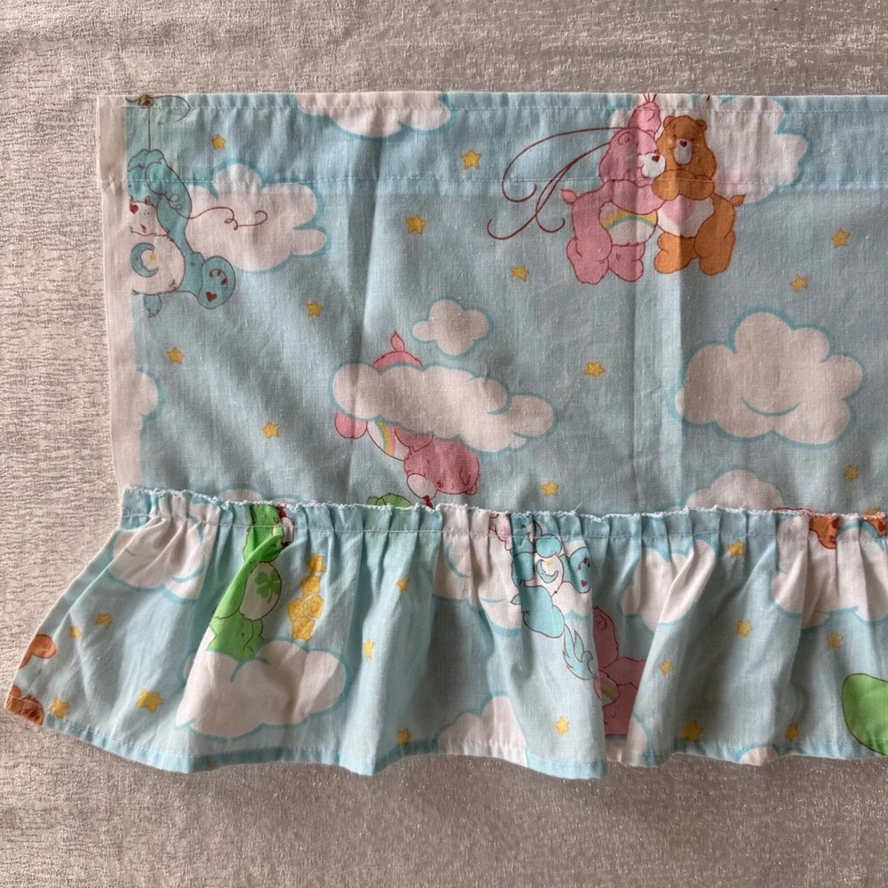 Vintage Care Bears Ruffled Window Valance Curtain Light Blue 80s 84x12